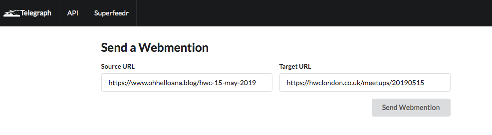Screenshot of the Telegraph website with the two input fields filled out with both urls.